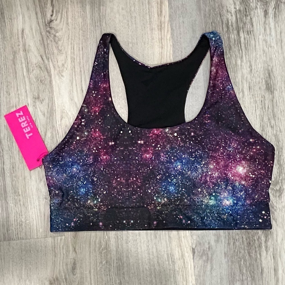 NWT Terez Hi Shine Sports Bra Midnight Light Show Athletic Racerback Size XL